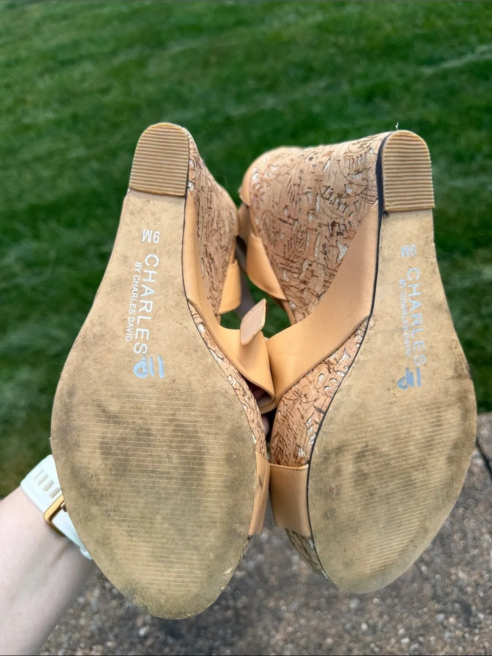 Charles by Charles David Beige Wedge Sandals with Cork Platform